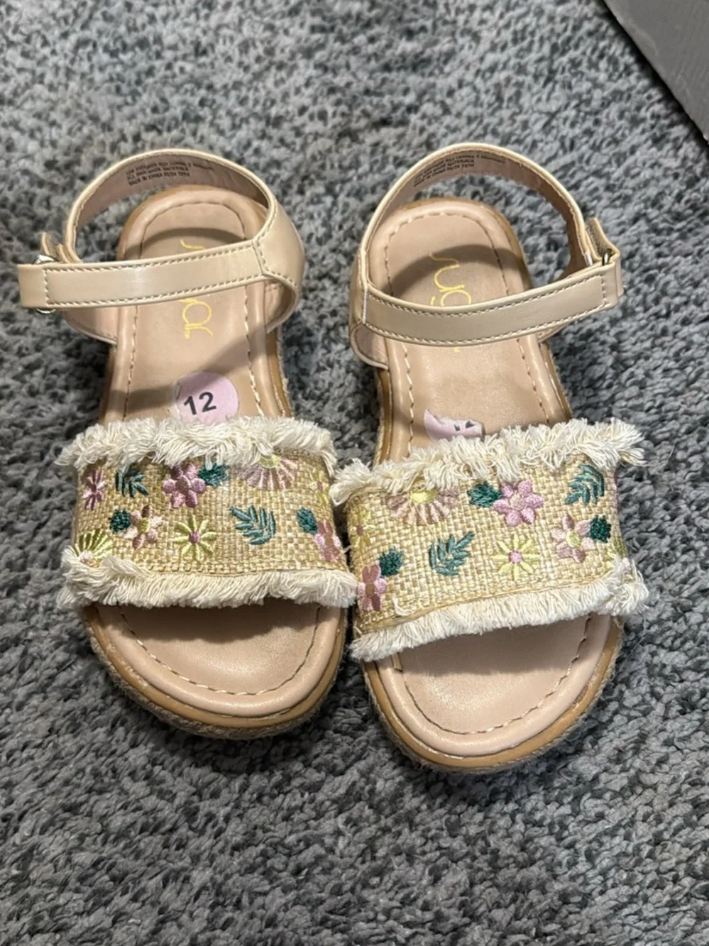 Sugar Beige Floral Embroidered Fringe Sandals for Kids‎
